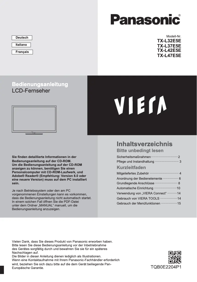 Page 1 de la notice Manuel utilisateur Panasonic Viera TX-L42E5E