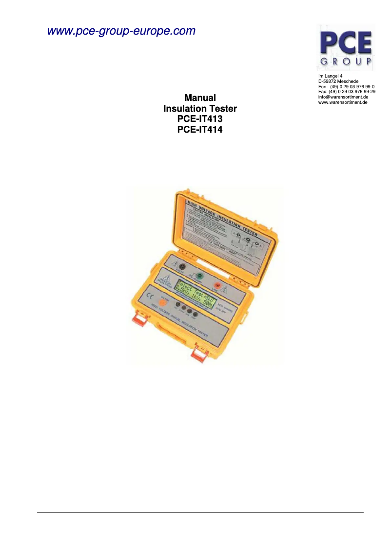 Page n°1 - Manuel utilisateur PCE Instruments PCE-IT414