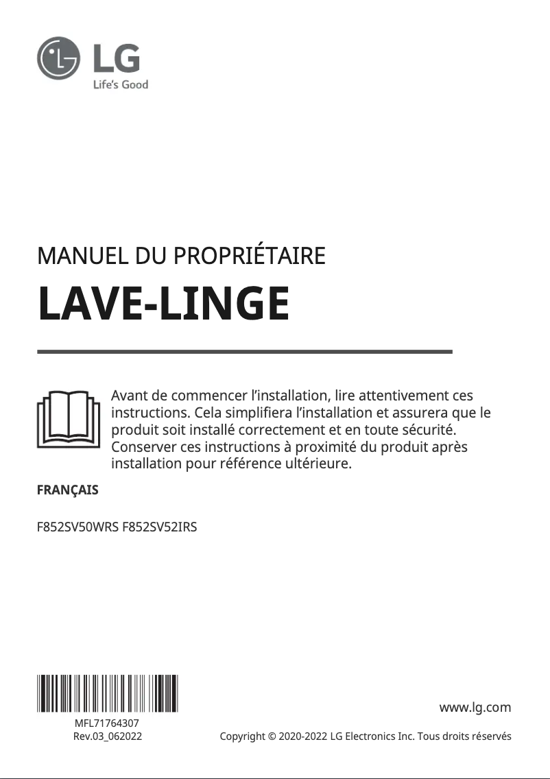 Page n°1 - Manuel utilisateur LG F852SV52IRS