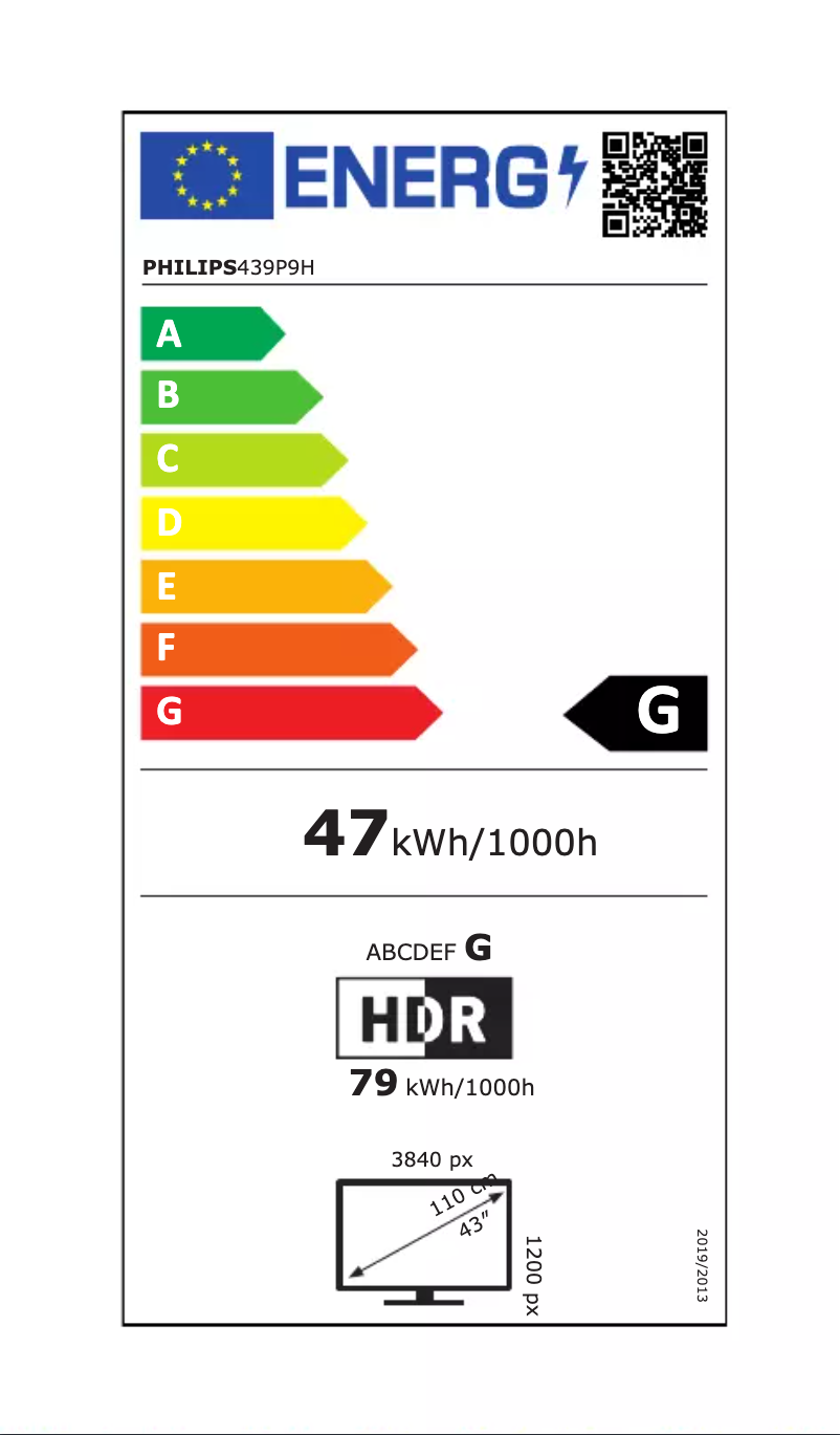 Page 1 de la notice Label énergétique Philips Brilliance 439P9H