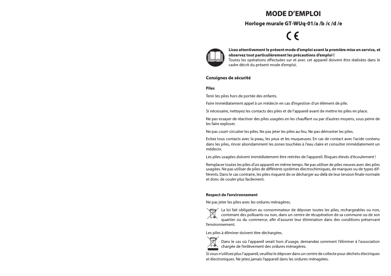 Image de la première page du manuel de l'appareil GT-WUq-01e