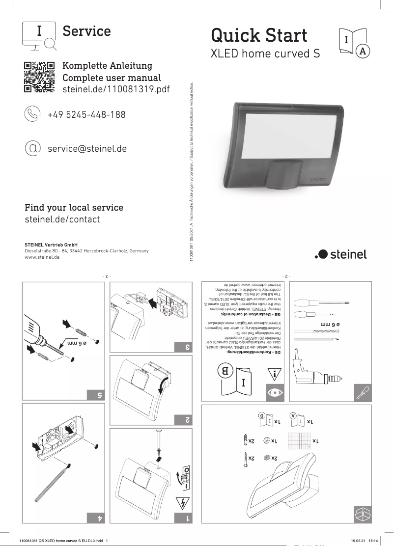 Page 1 de la notice Guide de démarrage rapide Steinel XLED home curved S