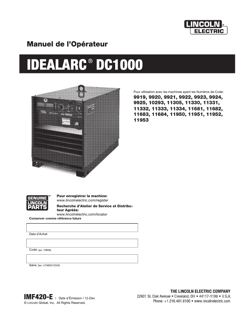 Imagen de la primera página del manual del dispositivo Idealarc DC-1000