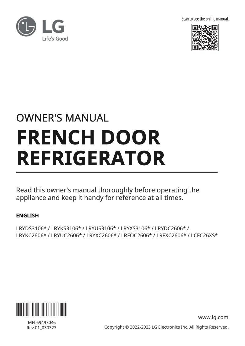 Page 1 de la notice Manuel utilisateur LG LRYKS3106D