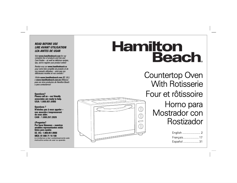 Page 1 de la notice Manuel utilisateur Hamilton Beach 31103