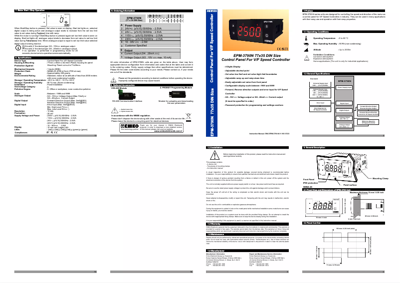 Page n°1 - Manuel utilisateur Emko EPM-3790