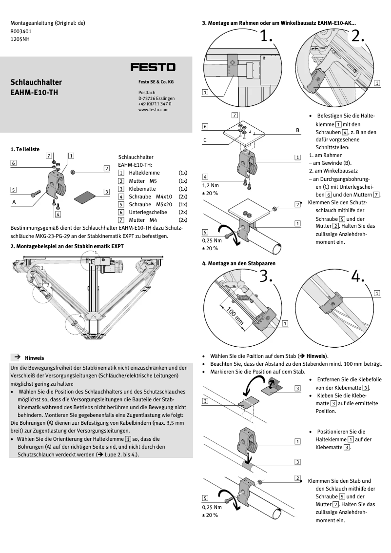 Page 1 de la notice Manuel utilisateur Festo EAHM-E10-TH