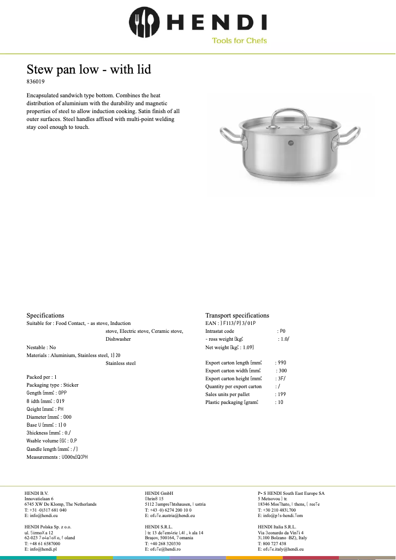 Page 1 de la notice Fiche technique Hendi 836026
