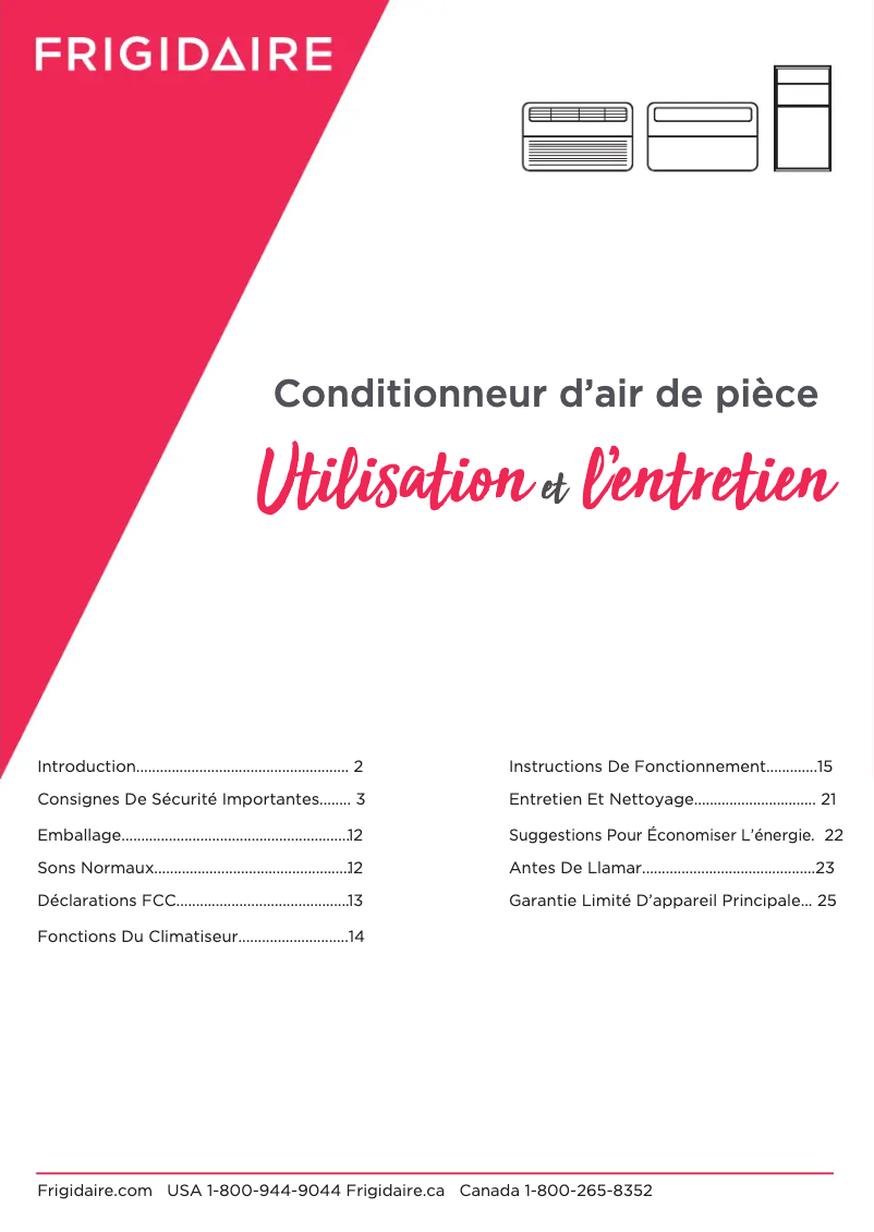 Page 1 de la notice Manuel utilisateur Frigidaire FHWW105WE1