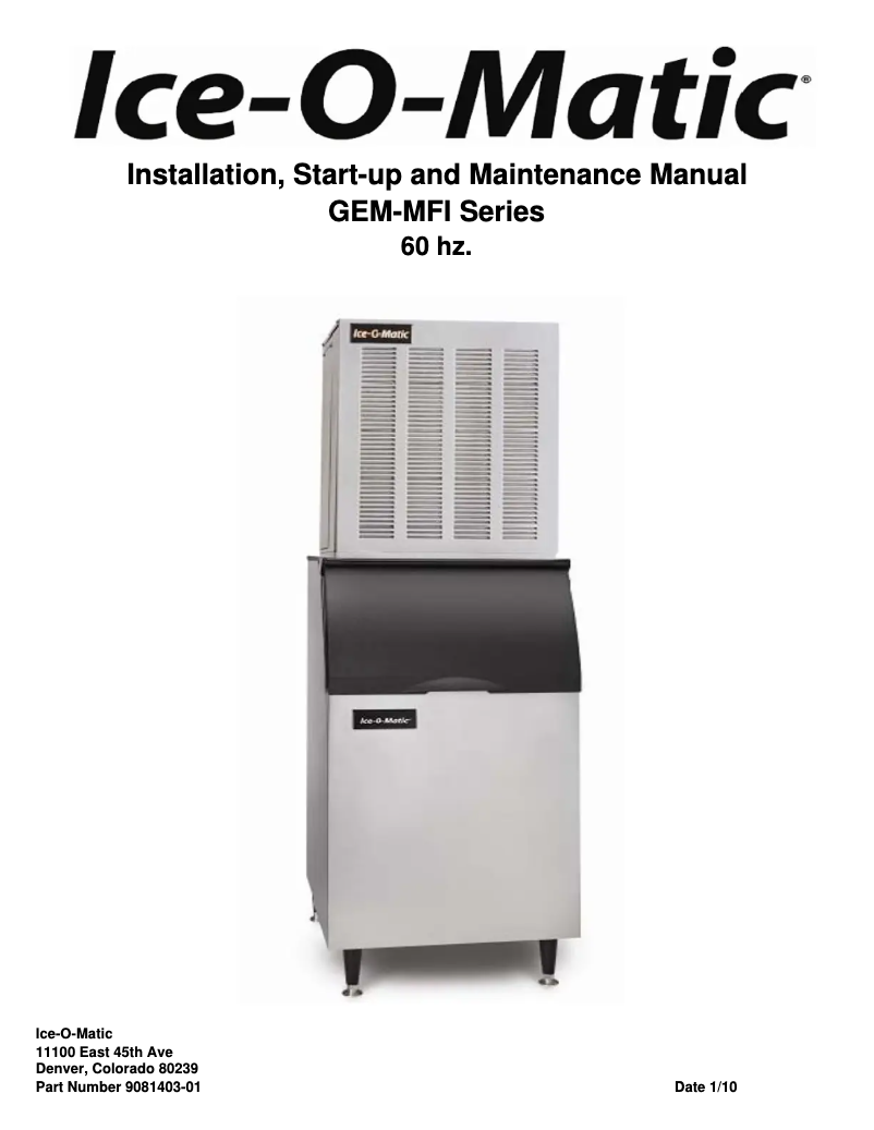 Page 1 de la notice Manuel d'utilisation et d'entretien Ice-O-Matic GEM0450A