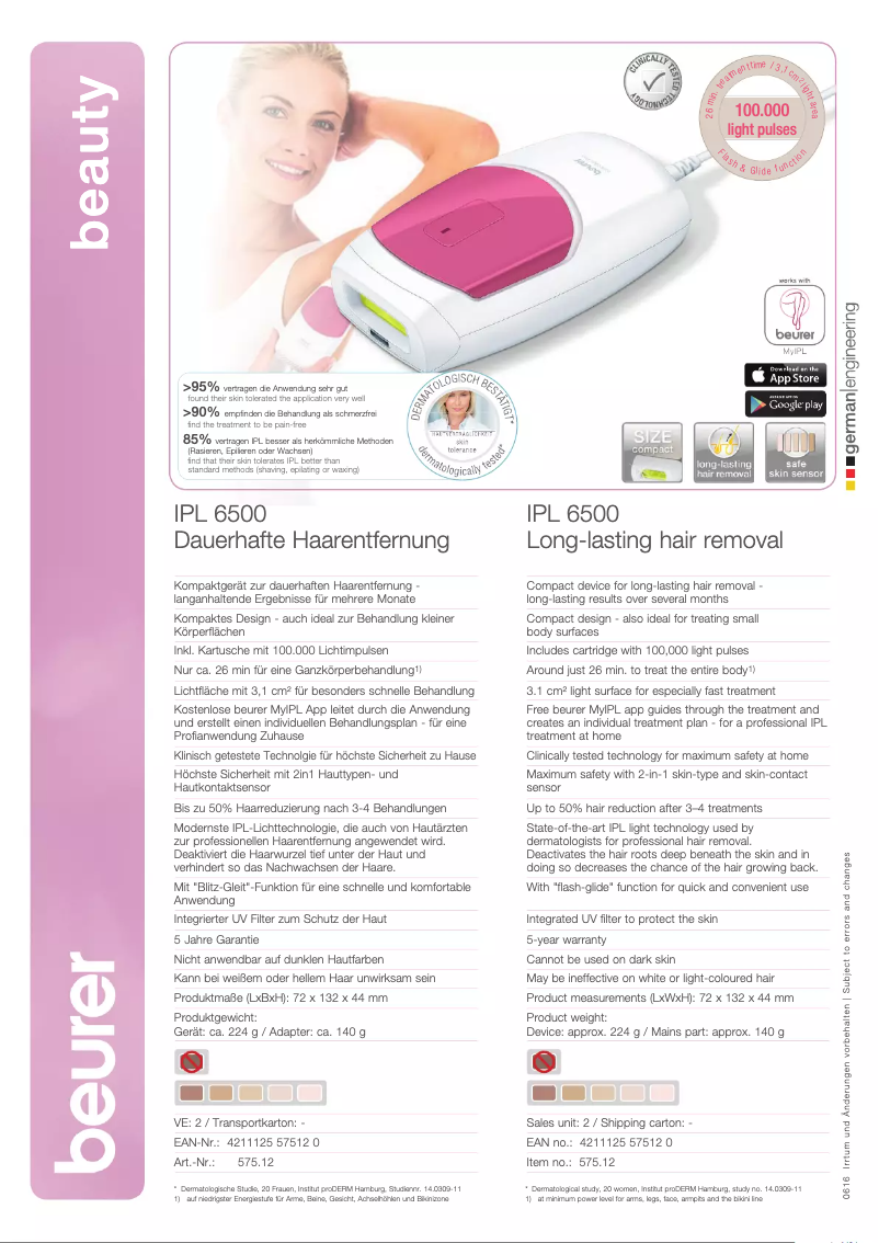 Page n°1 - Fiche technique Beurer SatinSkin Pro IPL 6500