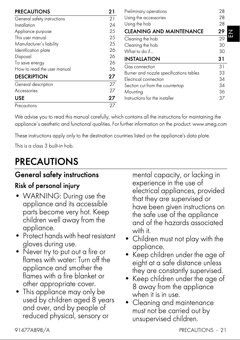 Page 1 de la notice Manuel utilisateur Smeg PGF75SA