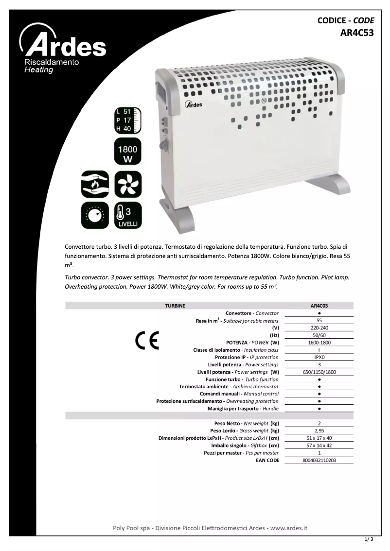 Page 1 de la notice Fiche technique Ardes AR4C03