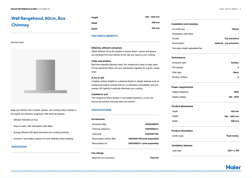 Page 1 de la notice Manuel utilisateur Haier HC60BLX1