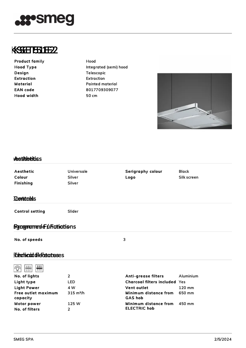 Page 1 de la notice Fiche technique Smeg KSET51E2