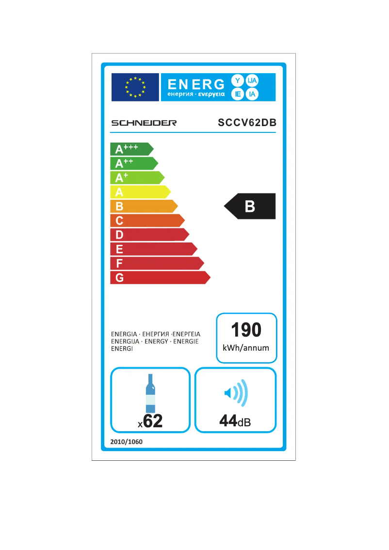 Page 1 de la notice Label énergétique Schneider SCCV62DB