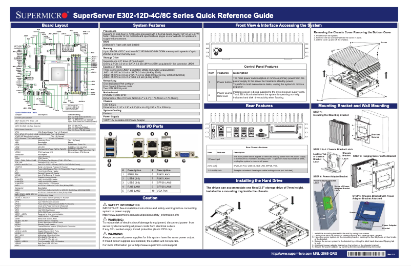 Page 1 de la notice Guide de démarrage rapide Supermicro SuperServer SYS-E302-12D-8C
