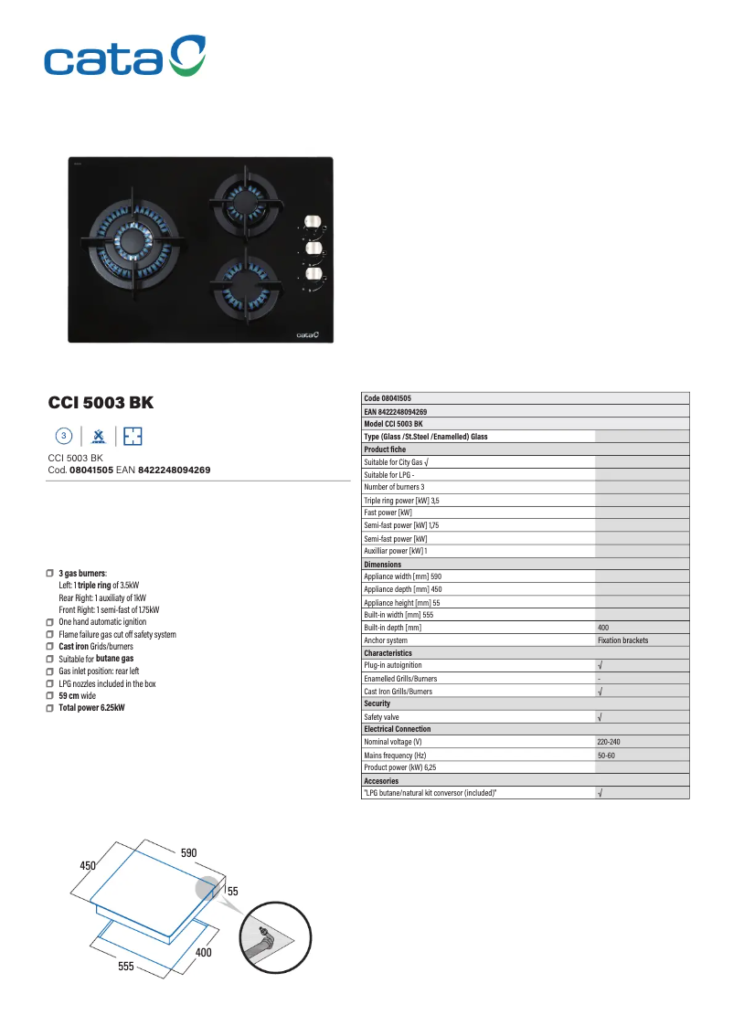 Page 1 de la notice Fiche technique CATA CCI 5003 BK