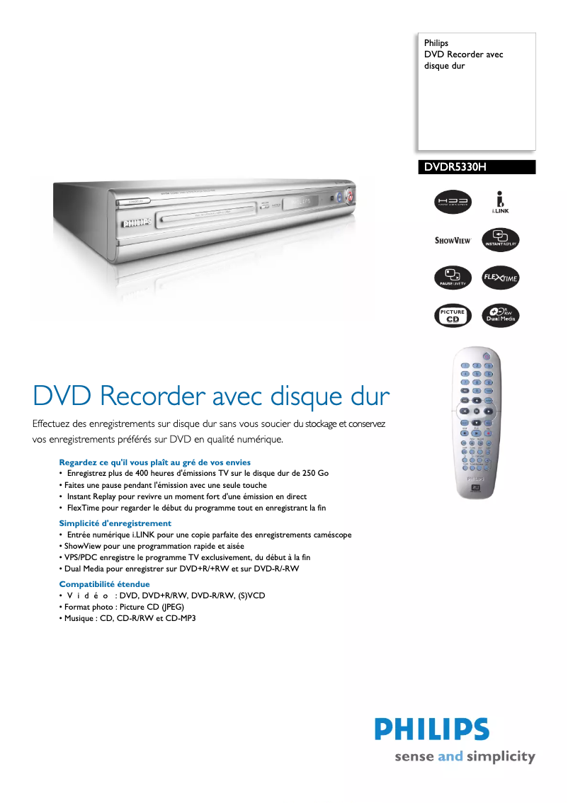 Page n°1 - Fiche technique Philips DVDR5330H