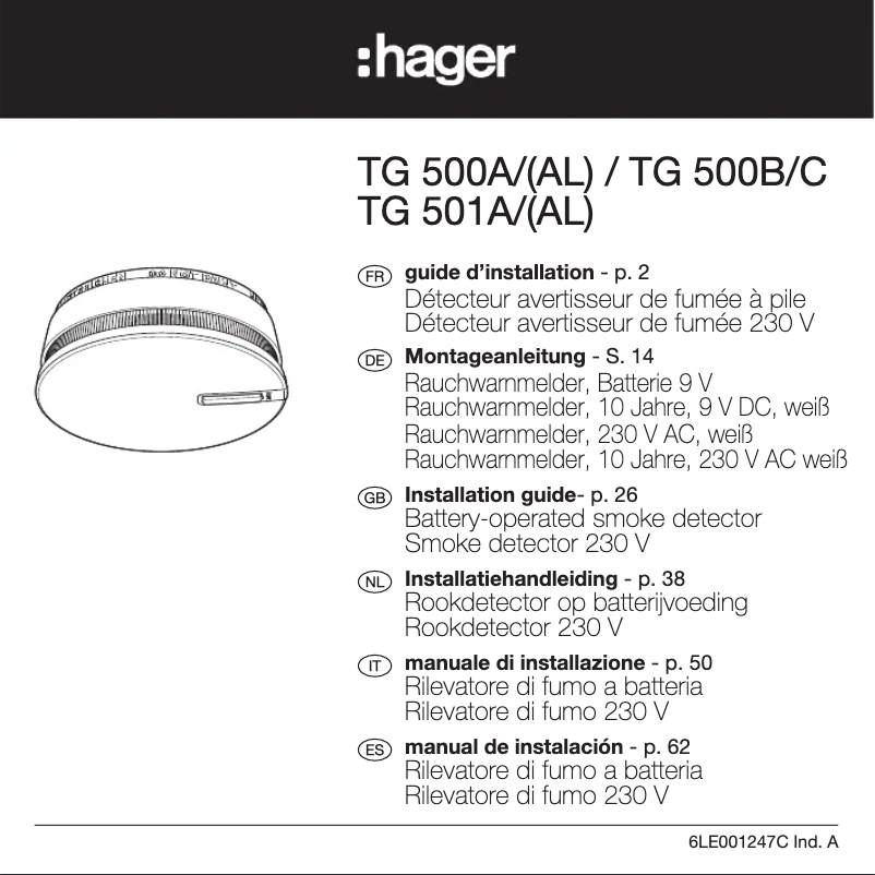 Page n°1 - Instructions / montage Hager TG501A