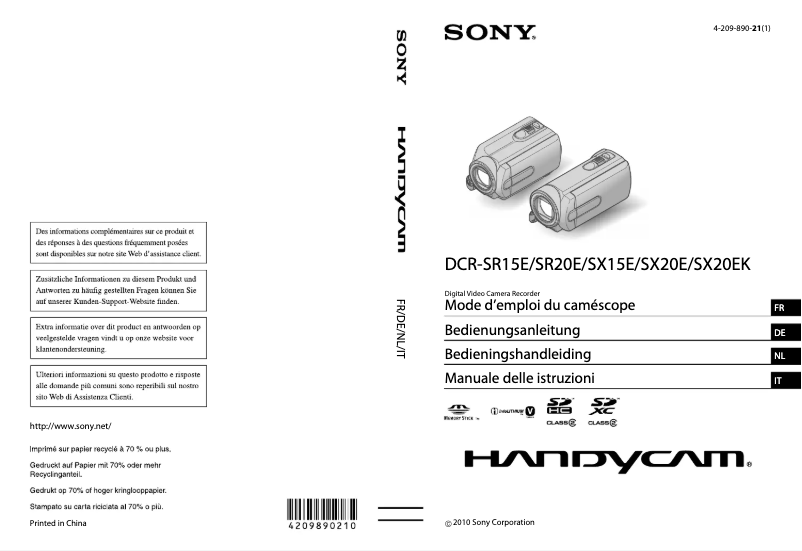 Page n°1 - Manuel utilisateur Sony DCR-SX15E