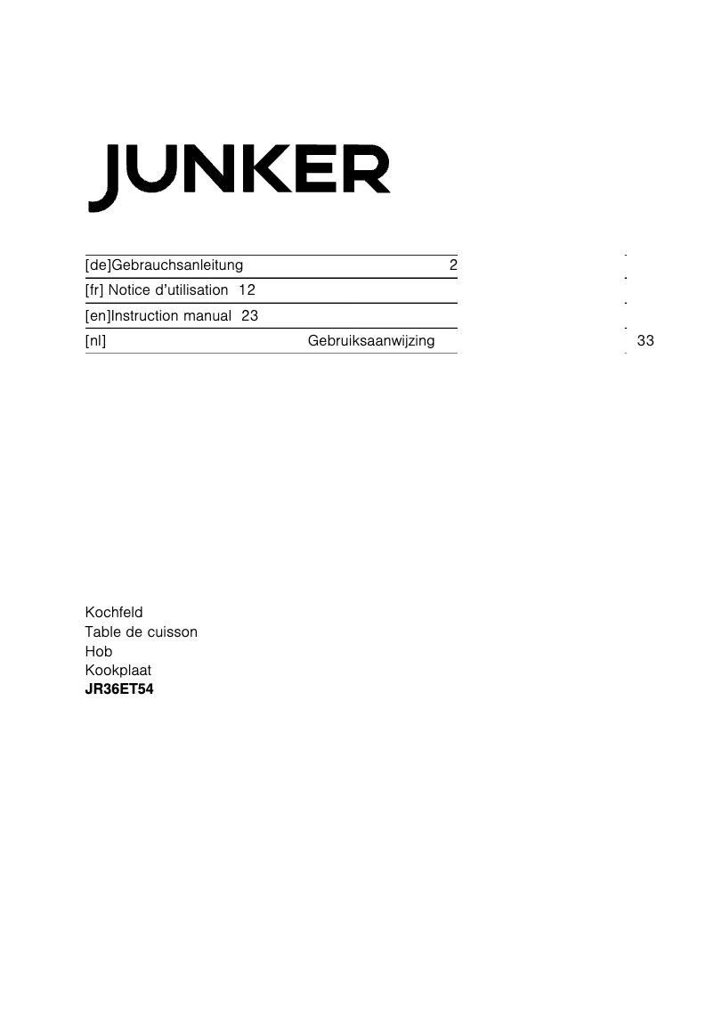 Page 1 de la notice Manuel utilisateur Junker JR36ET54/01