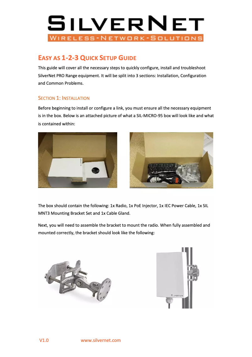 Page n°1 - Manuel utilisateur SilverNet MAX 1000