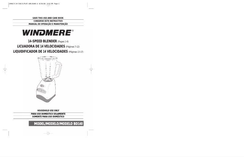 Image de la première page du manuel de l'appareil BD140