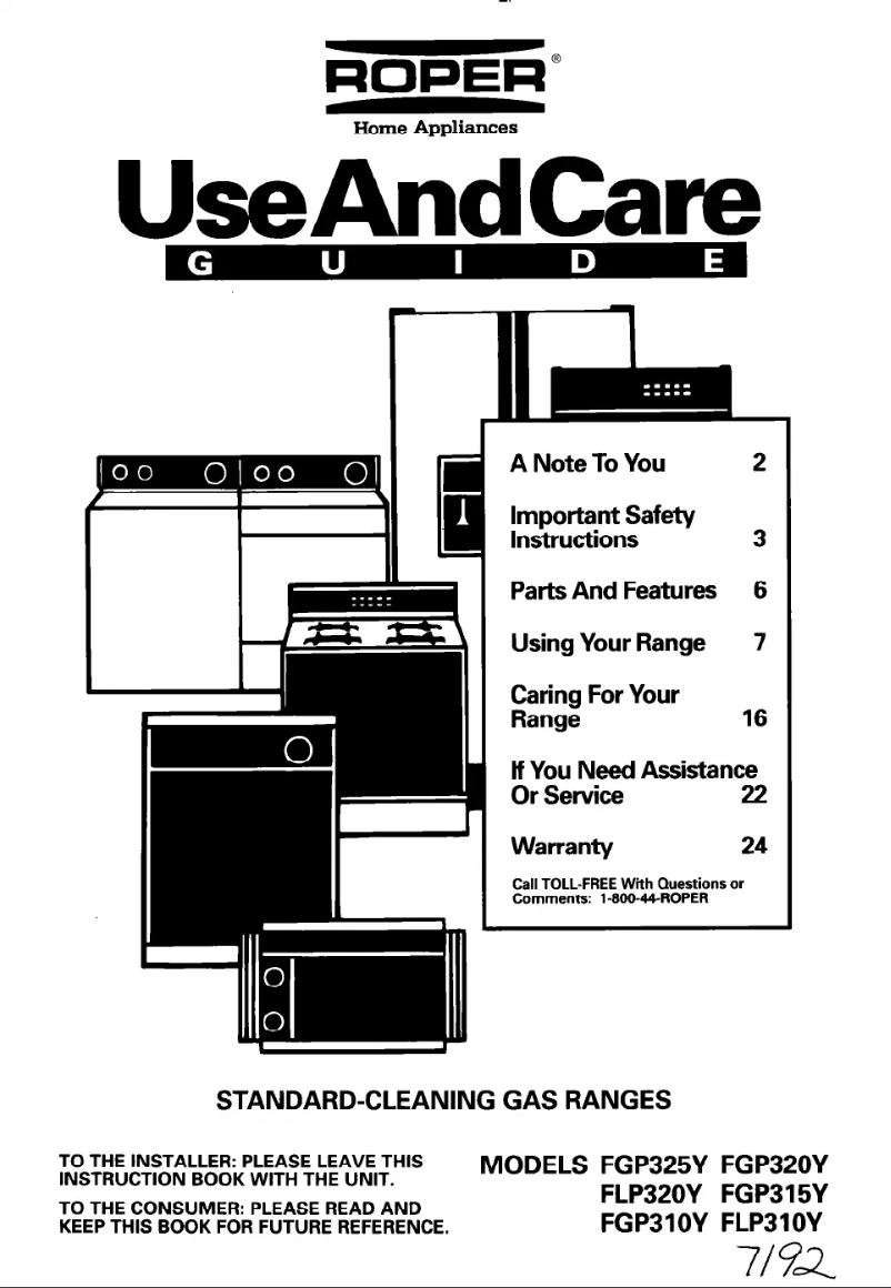 Page 1 de la notice Manuel utilisateur Roper FGP320YW0