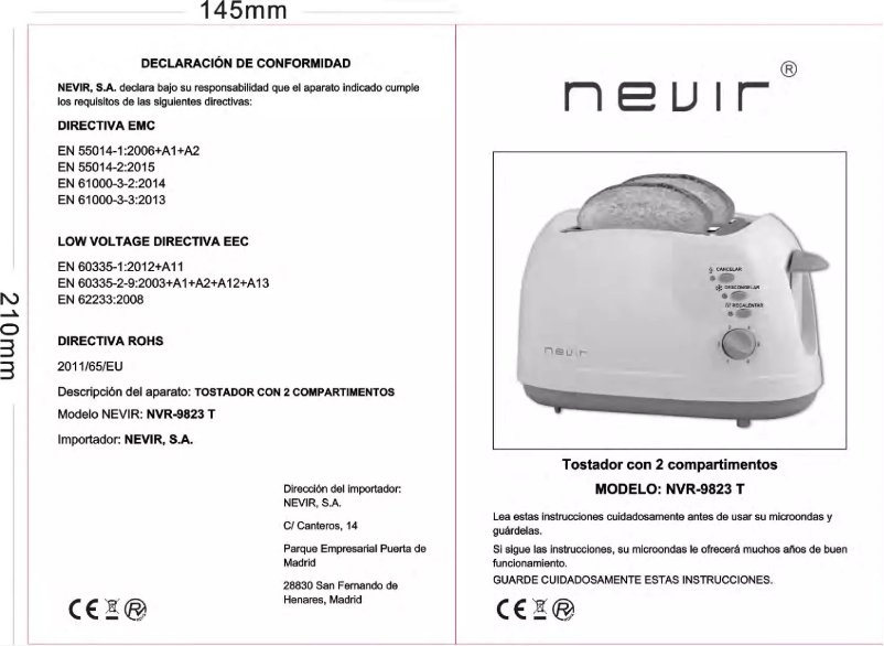 Page 1 de la notice Manuel utilisateur Nevir NVR-9823 T