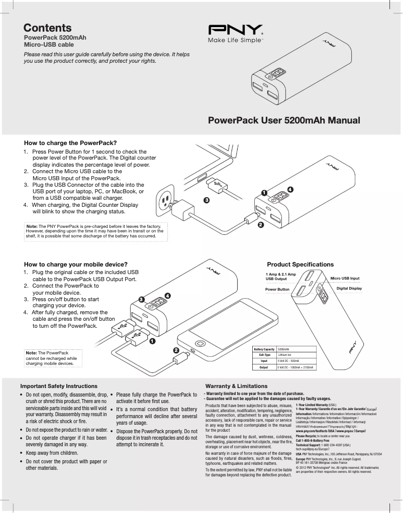 Page 1 de la notice Manuel utilisateur PNY PowerPack 5200