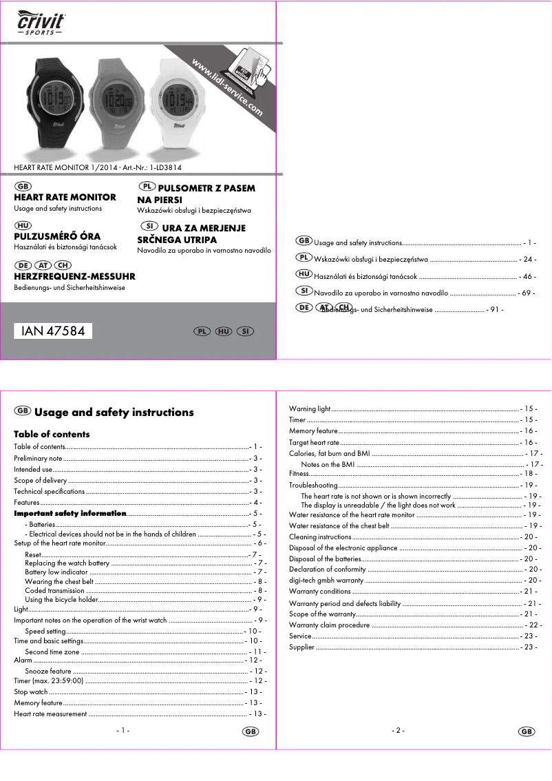 Image de la première page du manuel de l'appareil IAN 47584