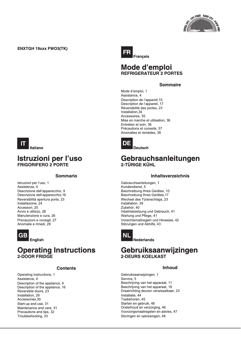 Page 1 de la notice Manuel utilisateur Hotpoint ENXTGH 19322 FW O3