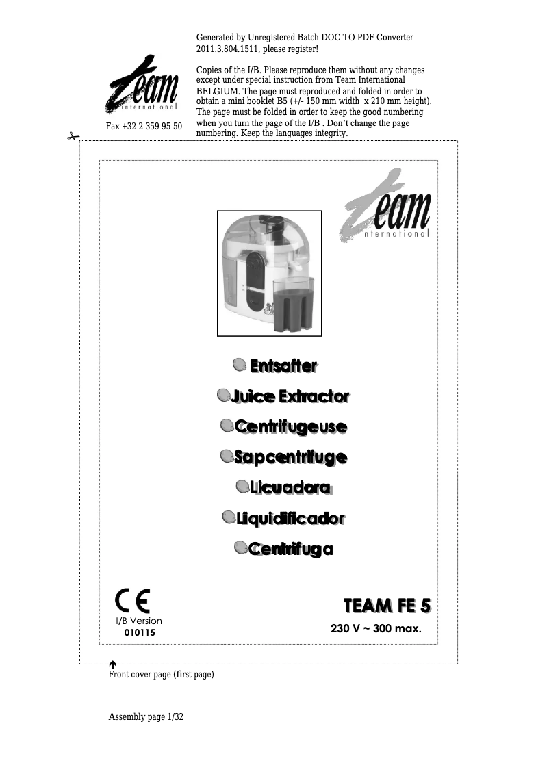 Página 1 del manual Manual de usuario Team FE 5