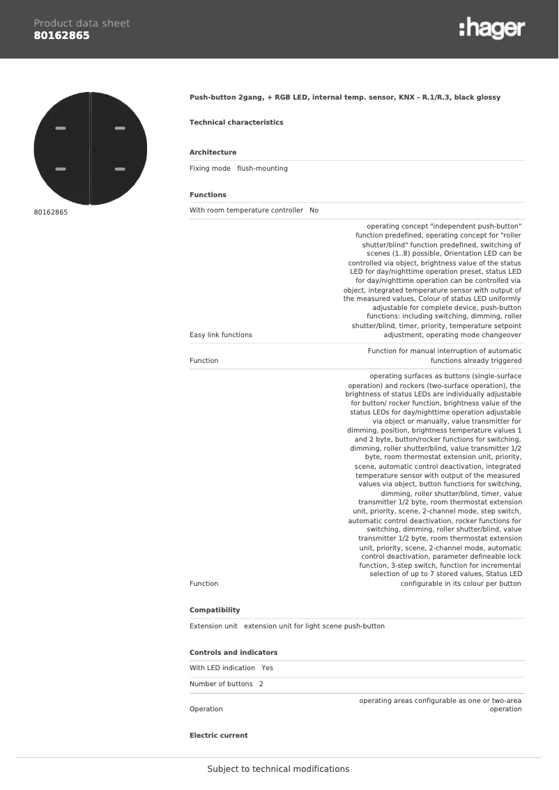 Page n°1 - Fiche technique Berker 80162865