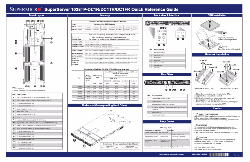 Page 1 de la notice Guide de démarrage rapide Supermicro SuperServer 1028TP-DC1FR