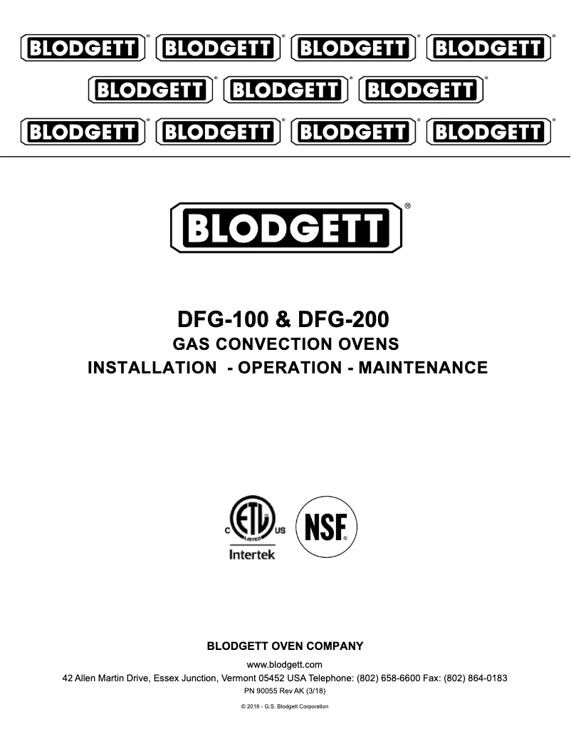 Page 1 de la notice Manuel utilisateur Blodgett Premium DFG-100