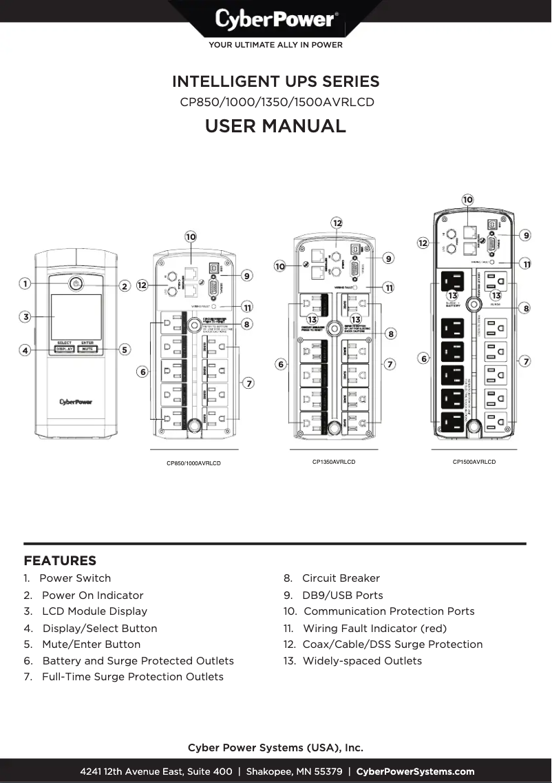 Page n°1 - Manuel utilisateur CyberPower CP1500AVRLCDTAA