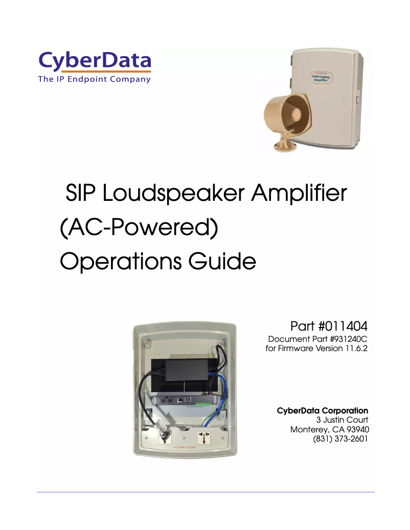 Page n°1 - Manuel utilisateur CyberData Systems 011404