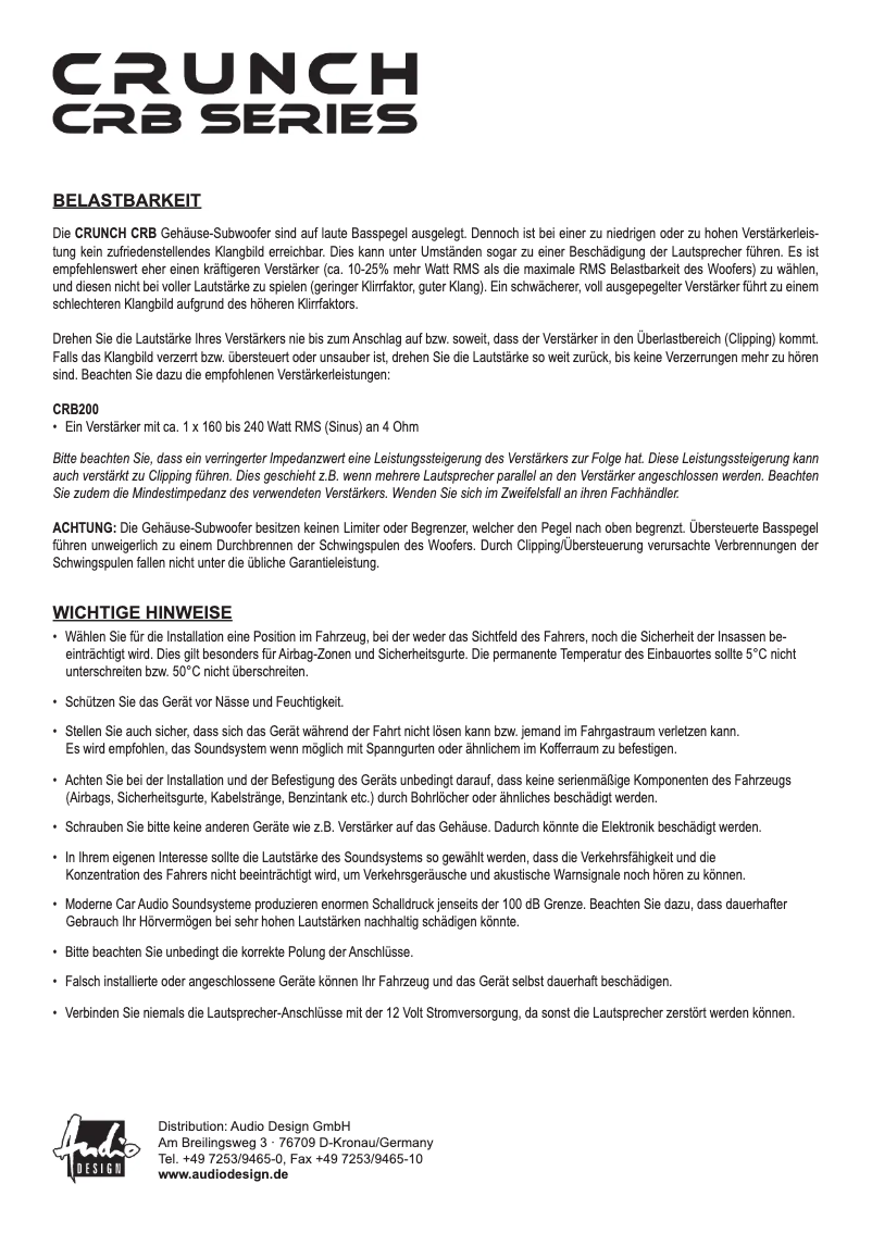 Image de la première page du manuel de l'appareil CRB200