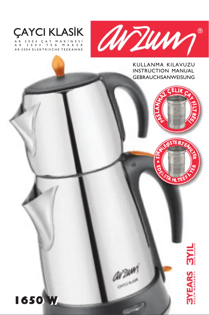 Page n°1 - Manuel utilisateur Arzum AR3004