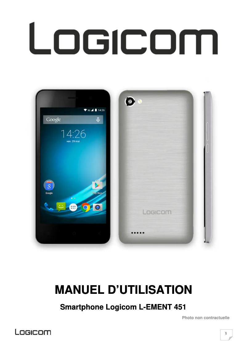 Page 1 de la notice Manuel utilisateur Logicom L-ement 451