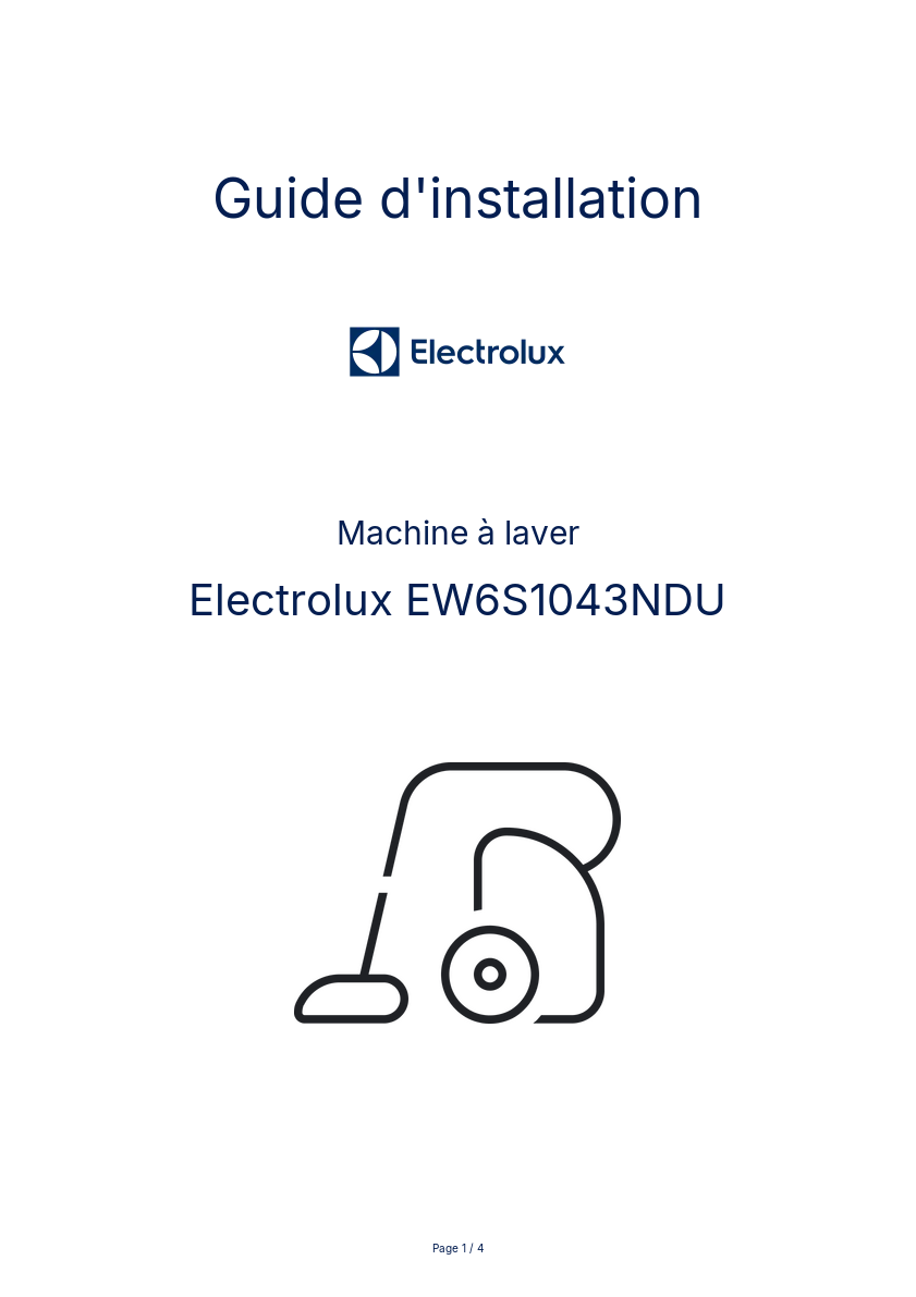 Page n°1 - Guide d'installation Electrolux EW6S1043NDU