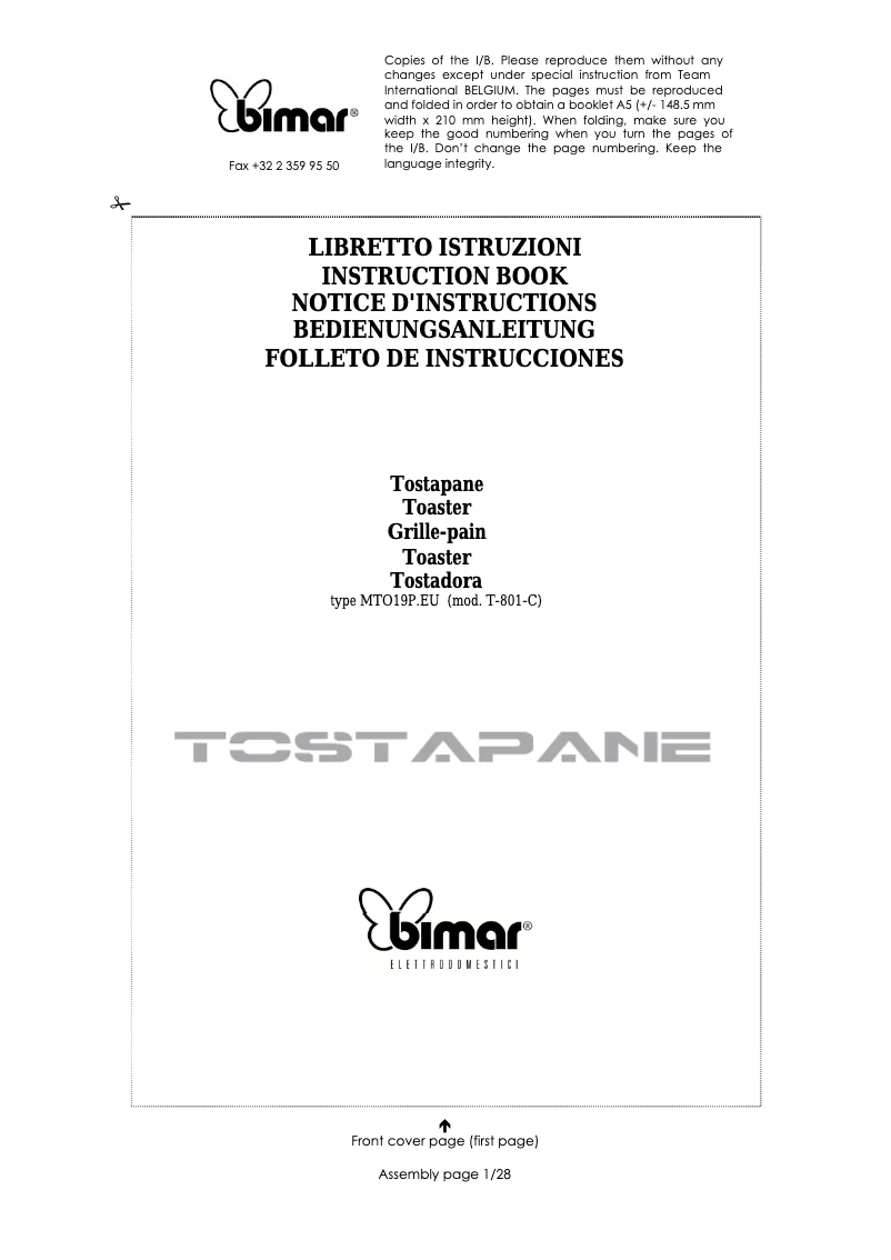 Image de la première page du manuel de l'appareil MTO19P.EU