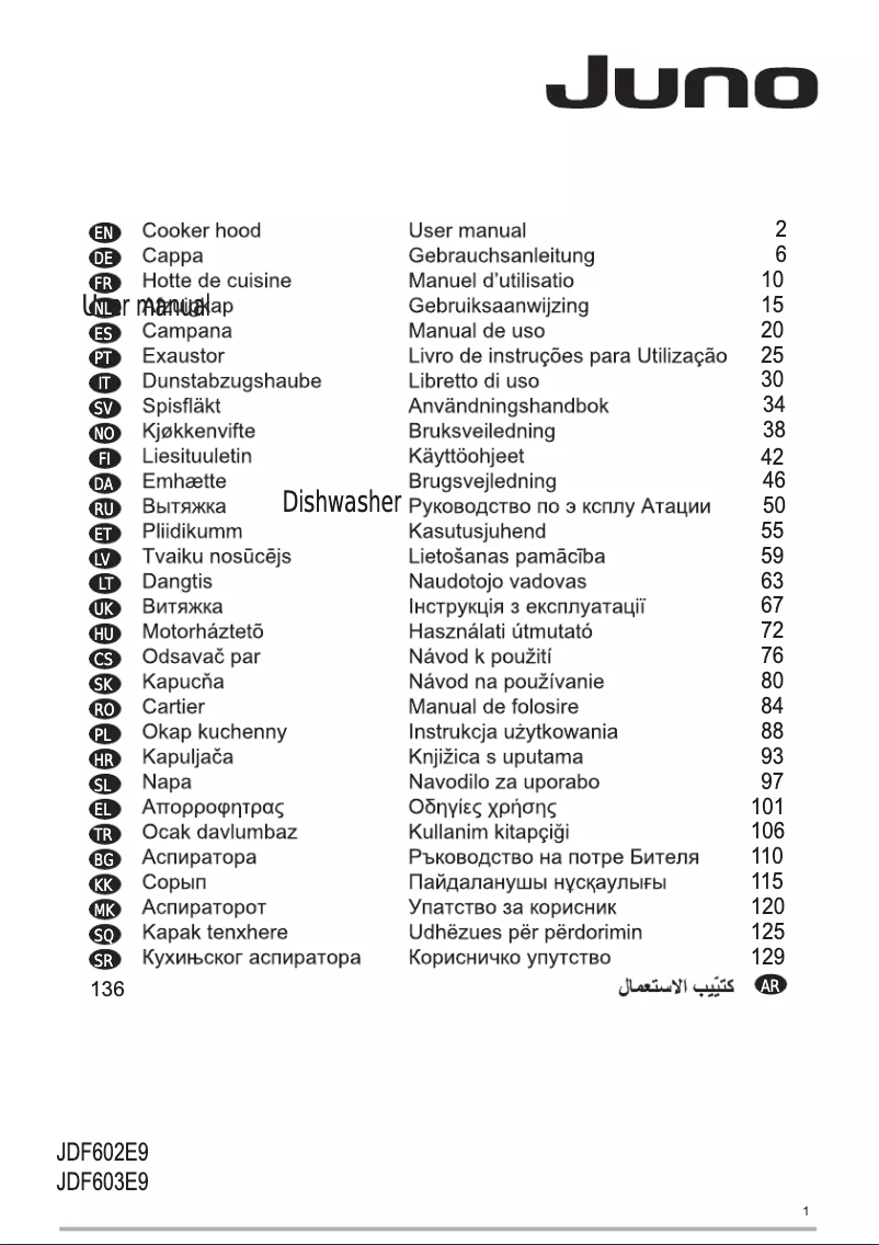 Page 1 de la notice Manuel utilisateur Juno JDF603E9