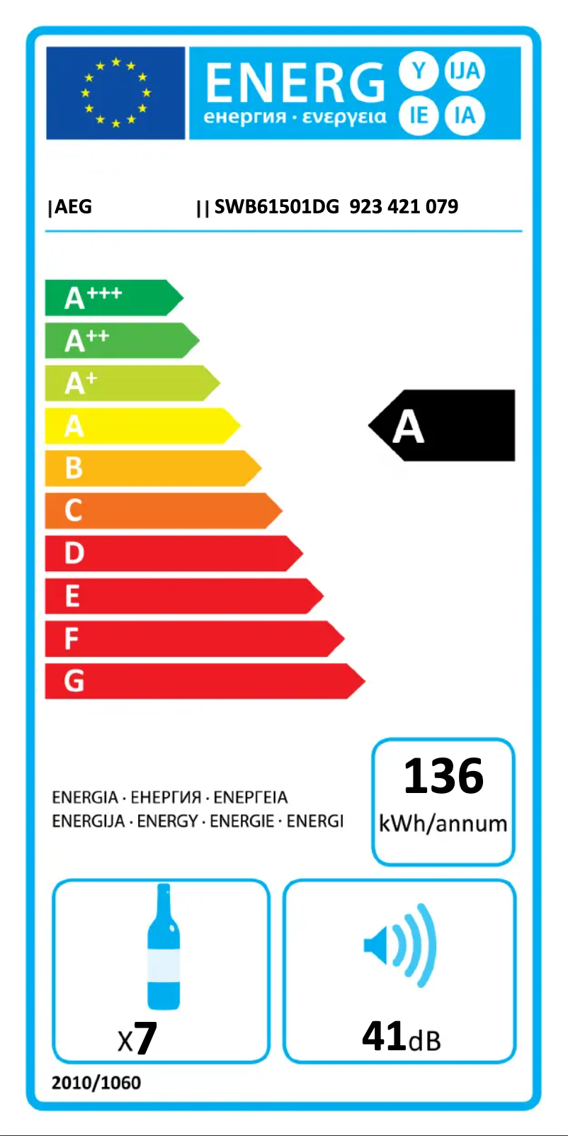 Page 1 de la notice Label énergétique AEG SWB61501DG