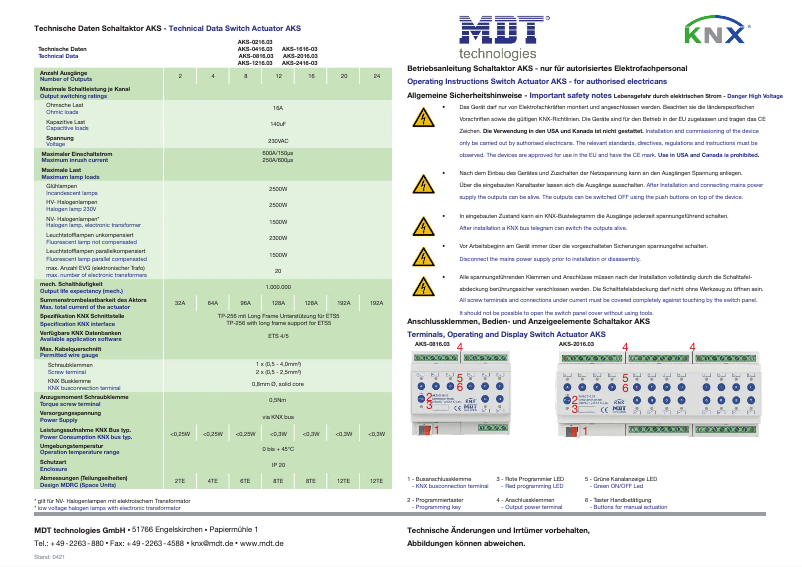 Page 1 de la notice Manuel utilisateur MDT AKS-0410.03