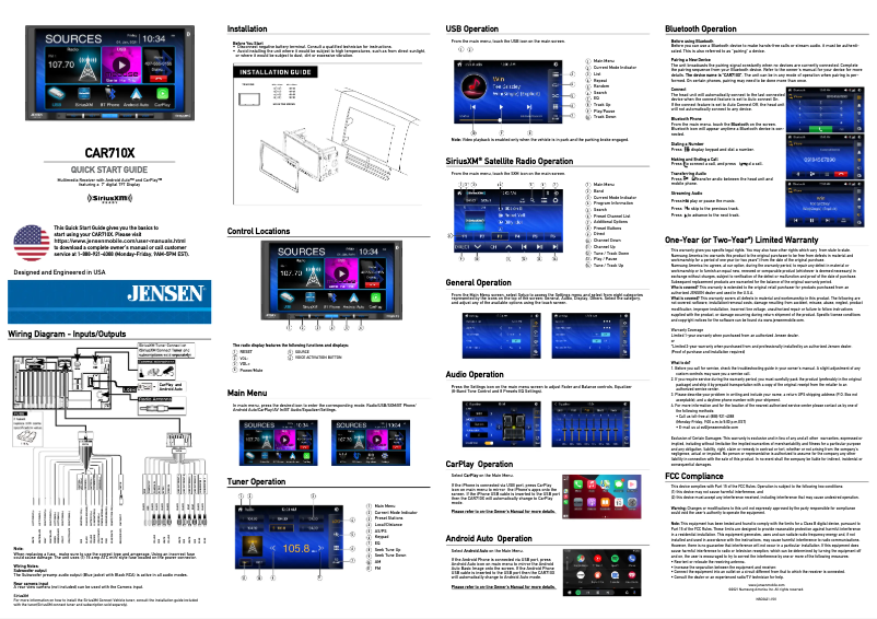 Page 1 de la notice Guide de démarrage rapide Jensen CAR710X