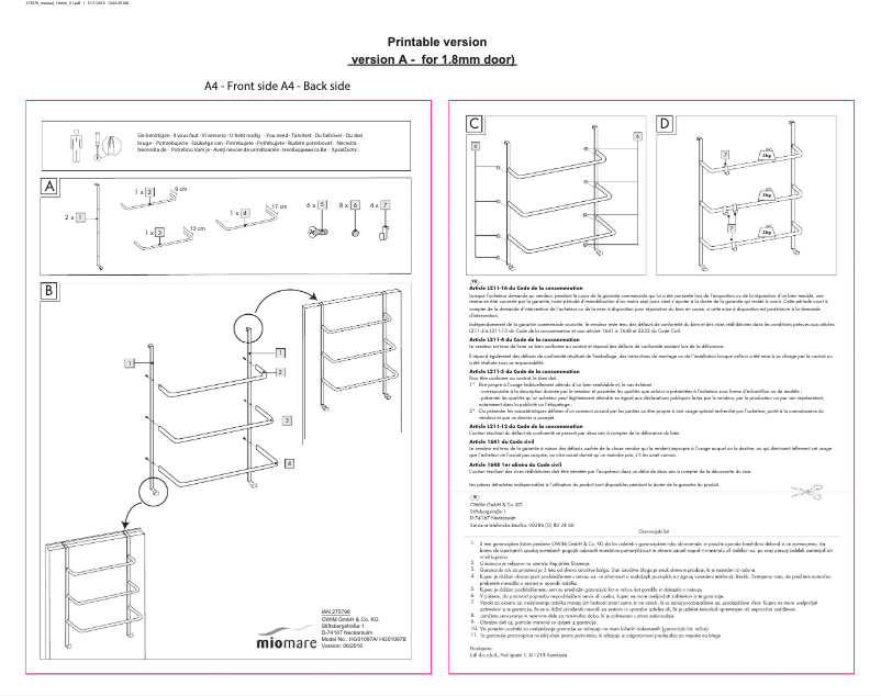 Page n°1 - Manuel utilisateur Miomare HG01097A