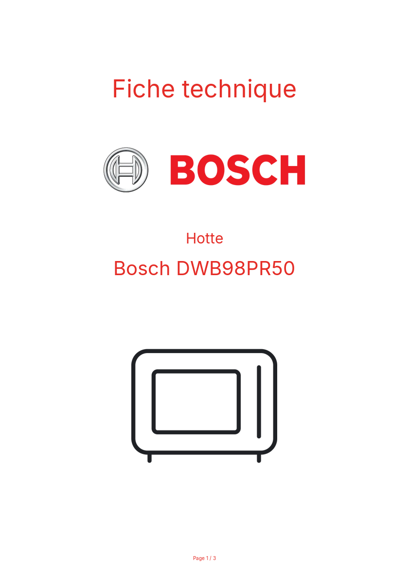 Page n°1 - Fiche technique Bosch DWB98PR50